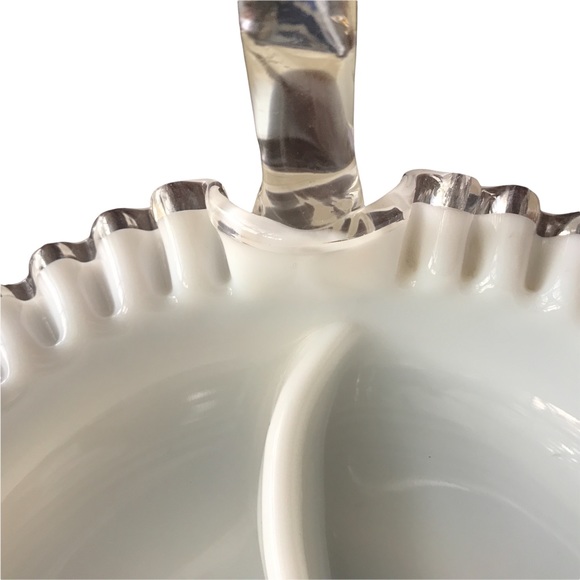 Exquisite Fenton Milk Glass Divided Bowl with Handle & Silvercrest Ruffle Rim - Picture 11 of 13